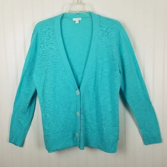 J Jill Linen Cardigan Sweater Linen Blend Size Small Blue Lightweight - Picture 9 of 9